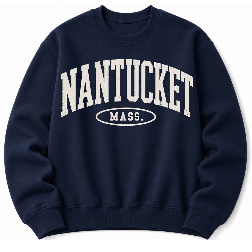 Nantucket Massachusetts sweatshirt in  navy with varsity badge design