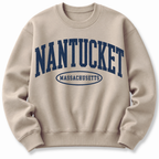 Nantucket Massachusetts sweatshirt in sand with varsity badge design