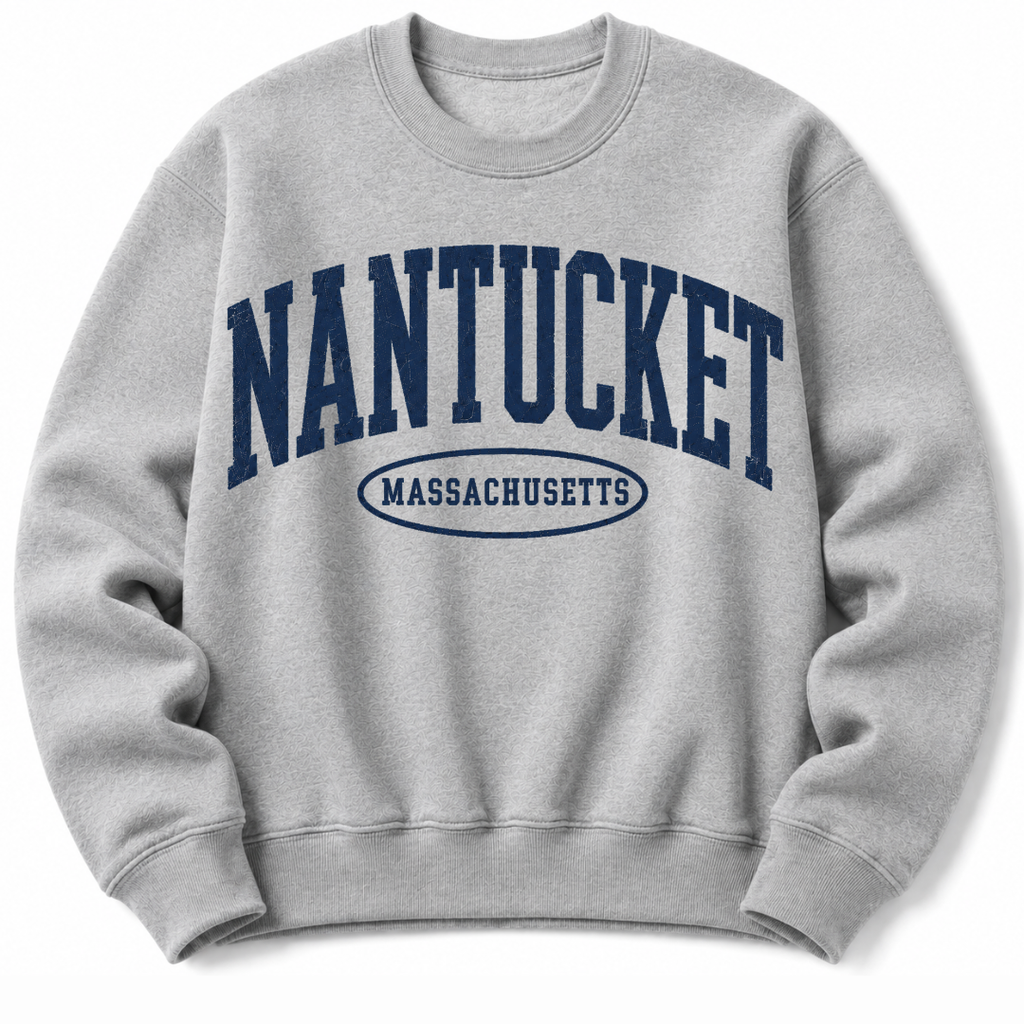 Nantucket Massachusetts sweatshirt in sports grey with varsity badge design
