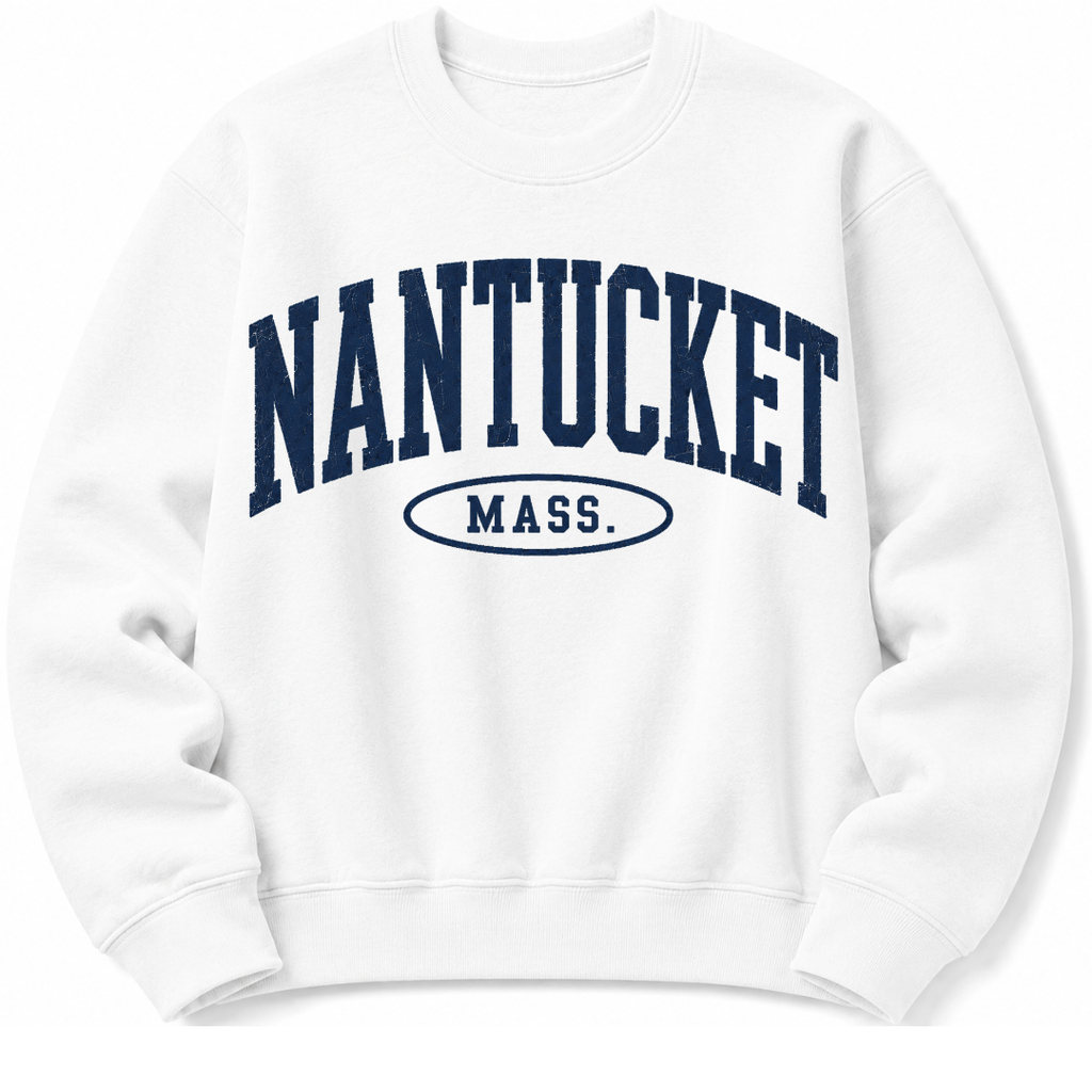 Nantucket Massachusetts sweatshirt in white  with varsity badge design