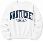 Nantucket Massachusetts sweatshirt in white  with varsity badge design