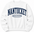 Nantucket Massachusetts sweatshirt in white with varsity badge design