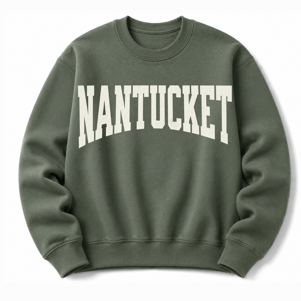 Nantucket Massachusetts vintage collegiate crewneck sweatshirt in military green 