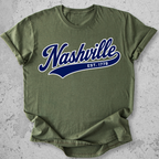 Nashville sporty t-shirt Green script Est 1779 collegiate graphic tee