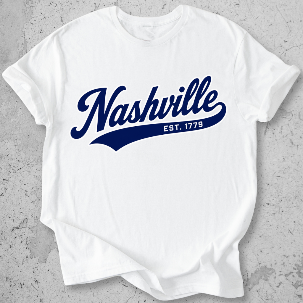 Nashville sporty t-shirt White  script Est 1779 collegiate graphic tee