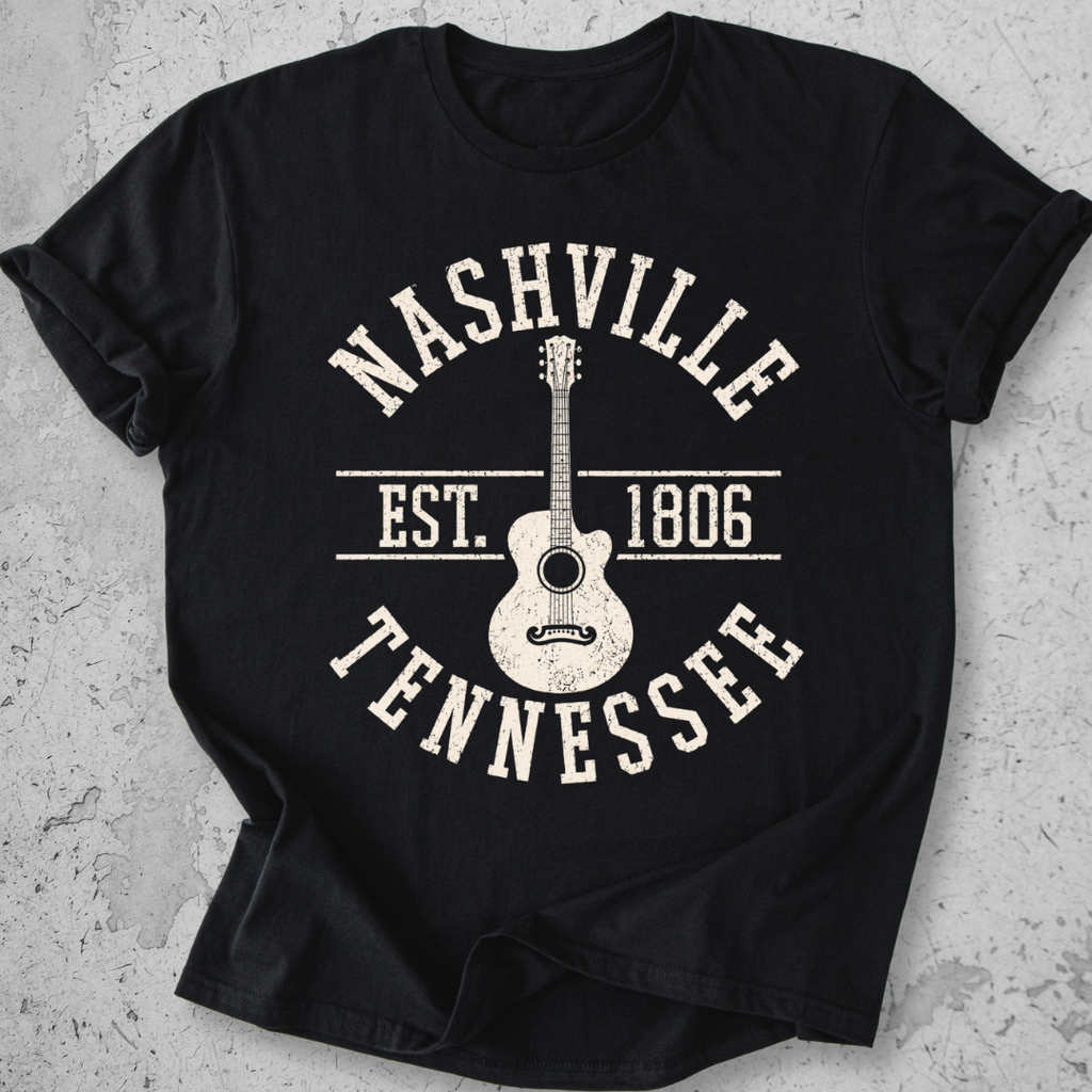 Nashville Tennessee Est 1806 t-shirt Black vintage collegiate guitar graphic tee