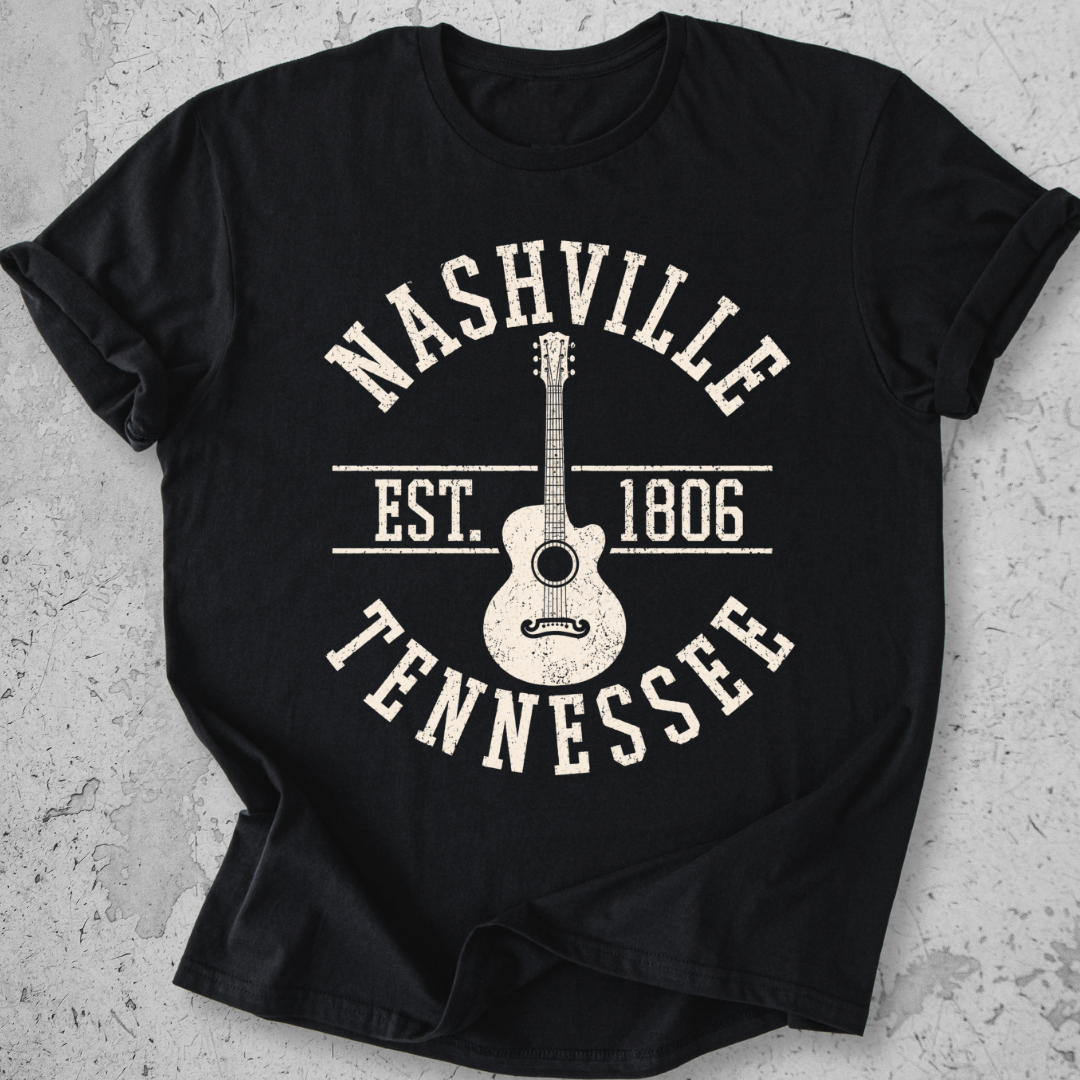 Nashville Tennessee Est 1806 t-shirt Black vintage collegiate guitar graphic tee