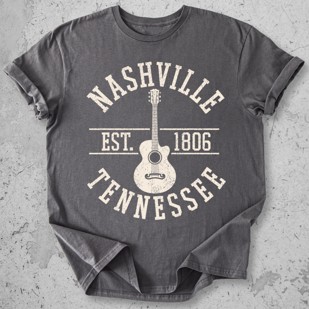 Nashville Tennessee Est 1806 t-shirt charcoal vintage collegiate guitar graphic tee