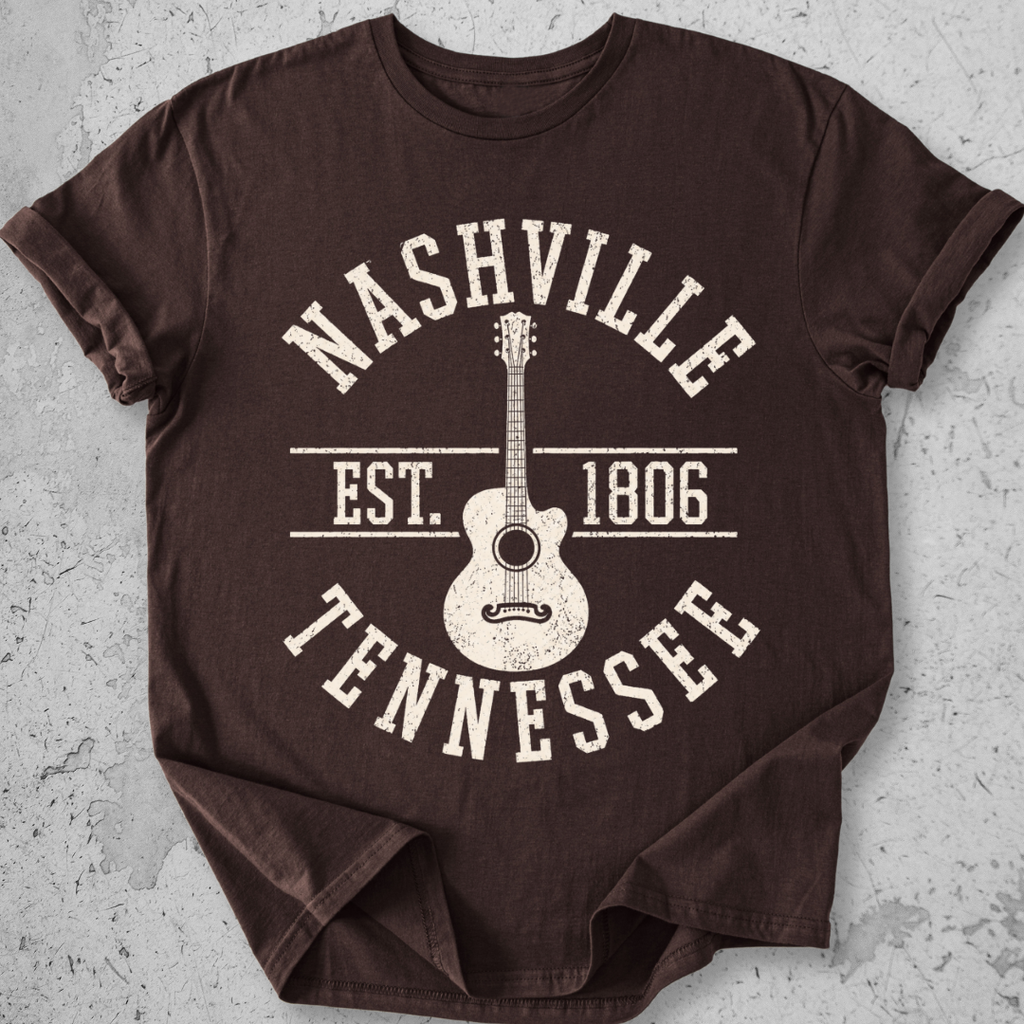 Nashville Tennessee Est 1806 t-shirt expresso vintage collegiate guitar graphic tee