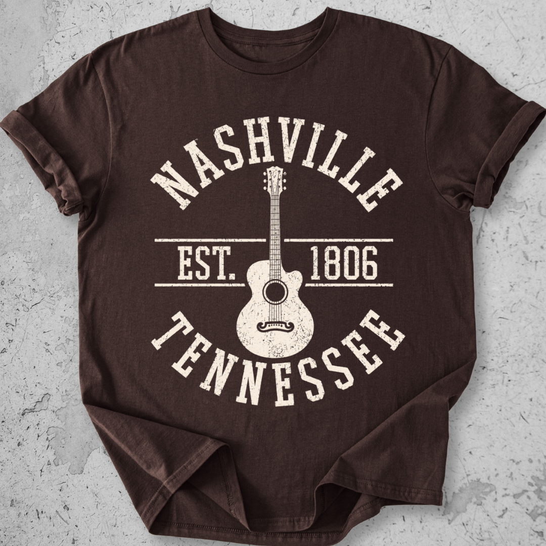 Nashville Tennessee Est 1806 t-shirt expresso vintage collegiate guitar graphic tee