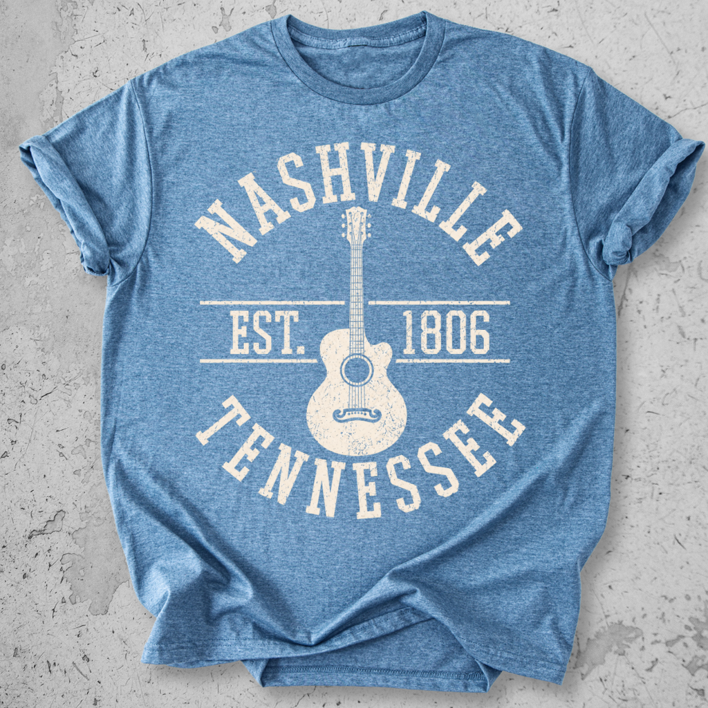 Nashville Tennessee Est 1806 t-shirt indigo blue  vintage collegiate guitar graphic tee