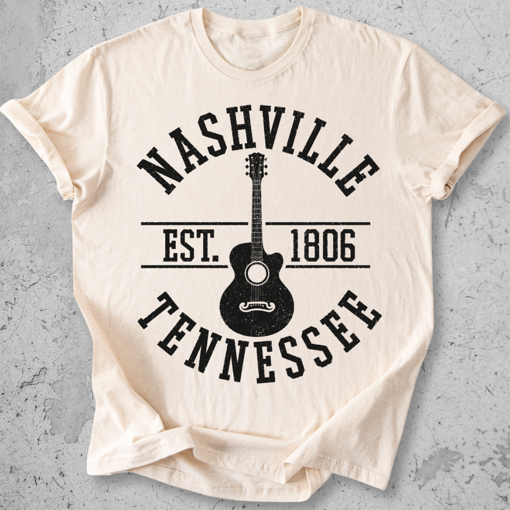 Nashville Tennessee Est 1806 t-shirt natural  vintage collegiate guitar graphic tee