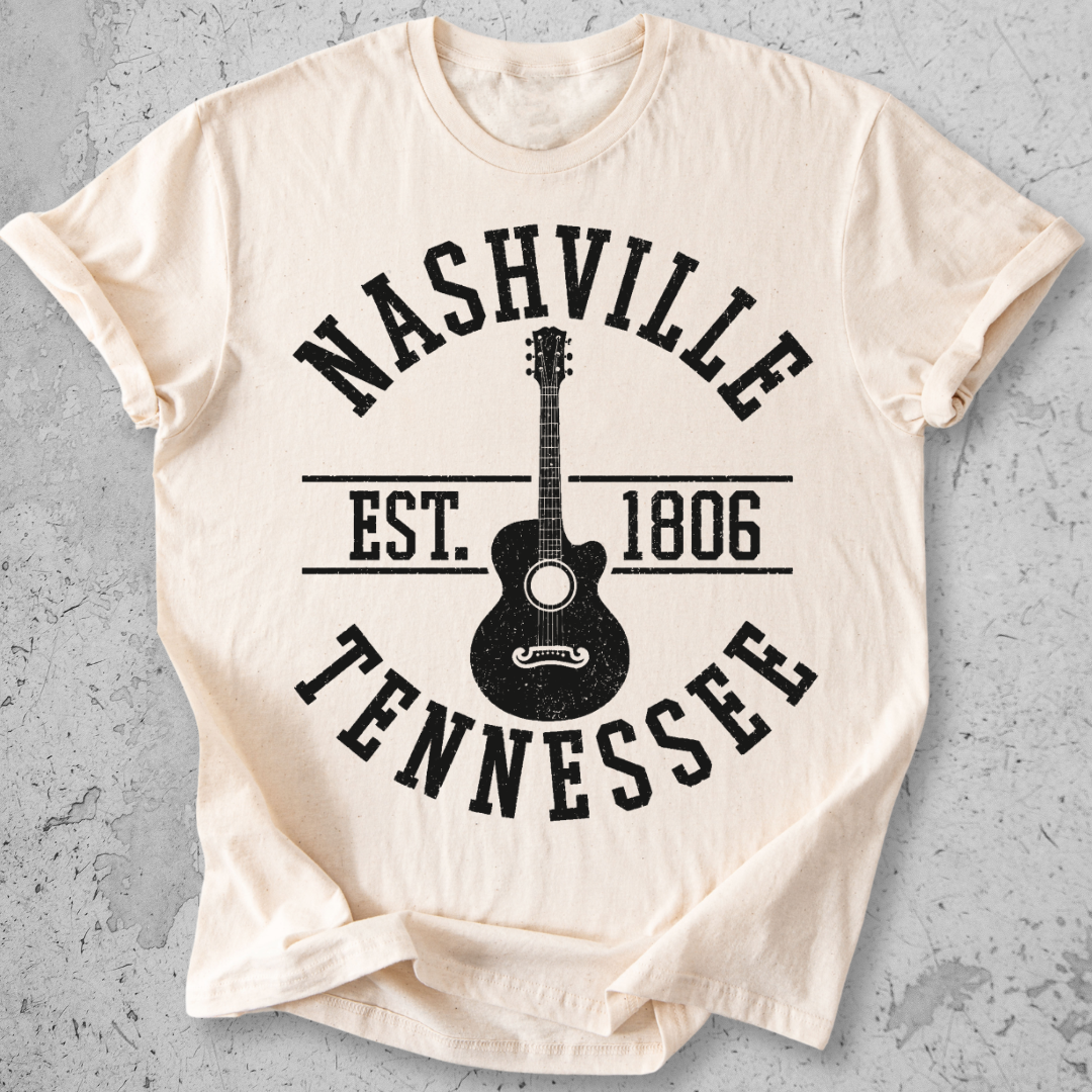 Nashville Tennessee Est 1806 t-shirt natural  vintage collegiate guitar graphic tee