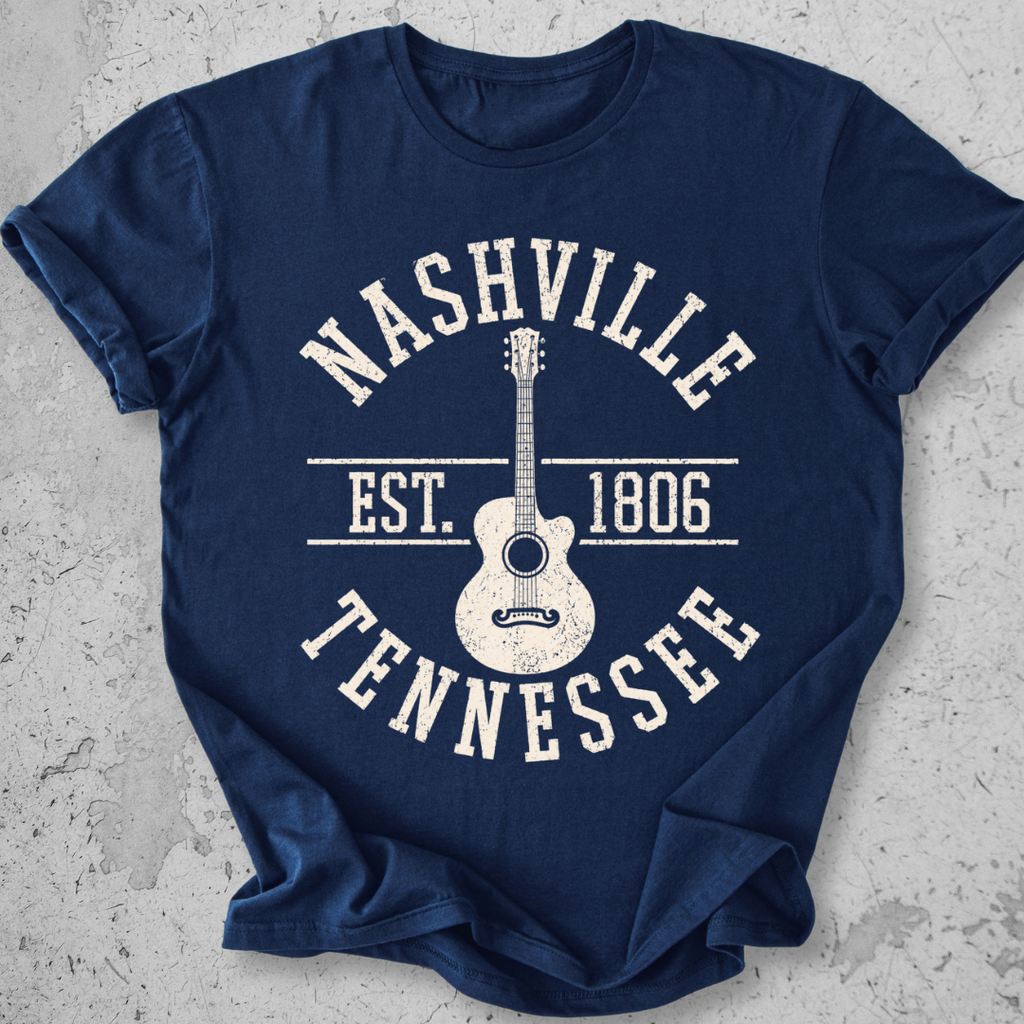 Nashville Tennessee Est 1806 t-shirt navy vintage collegiate guitar graphic tee