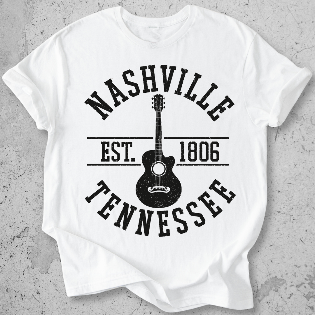 Nashville Tennessee Est 1806 t-shirt white vintage collegiate guitar graphic tee