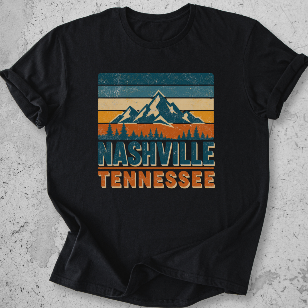 Nashville Tennessee retro t-shirt Black  mountain stripe graphic tee