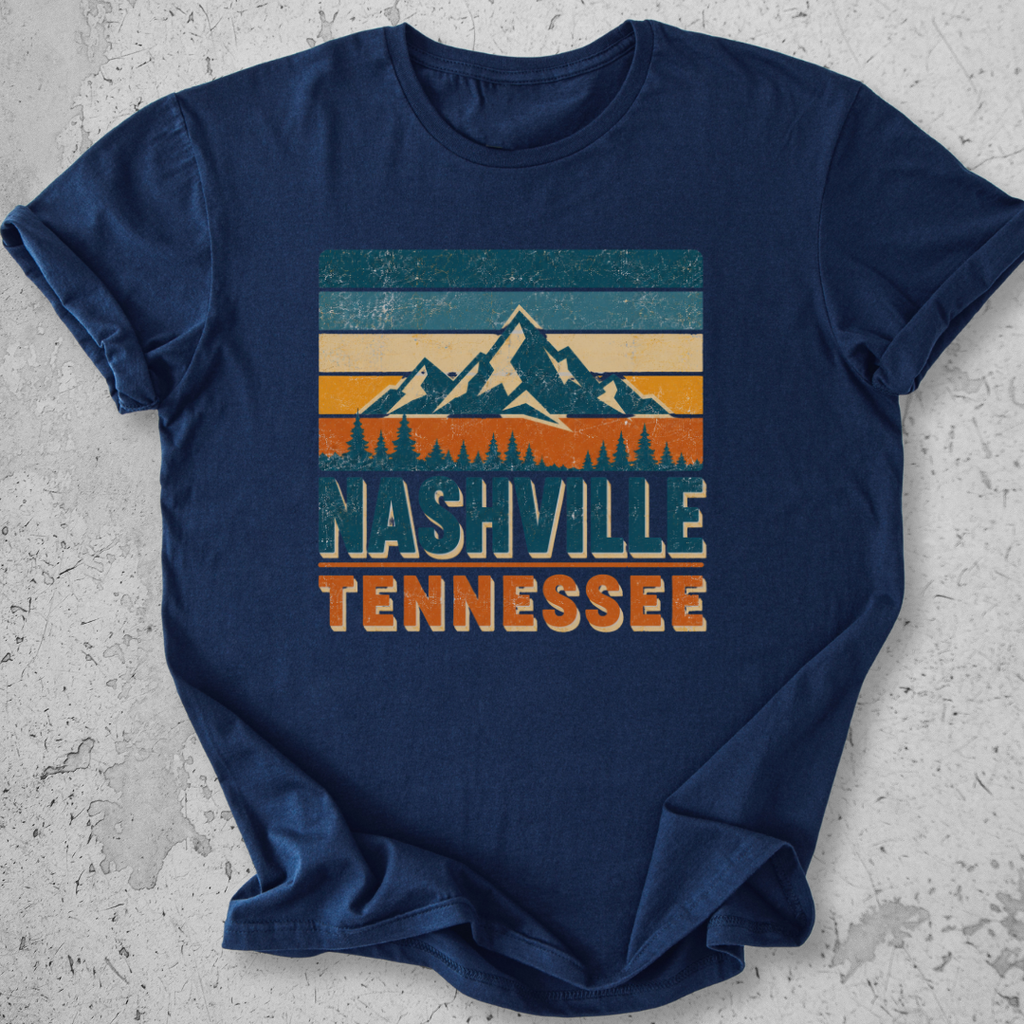 Nashville Tennessee retro t-shirt  Navy vintage mountain stripe graphic tee