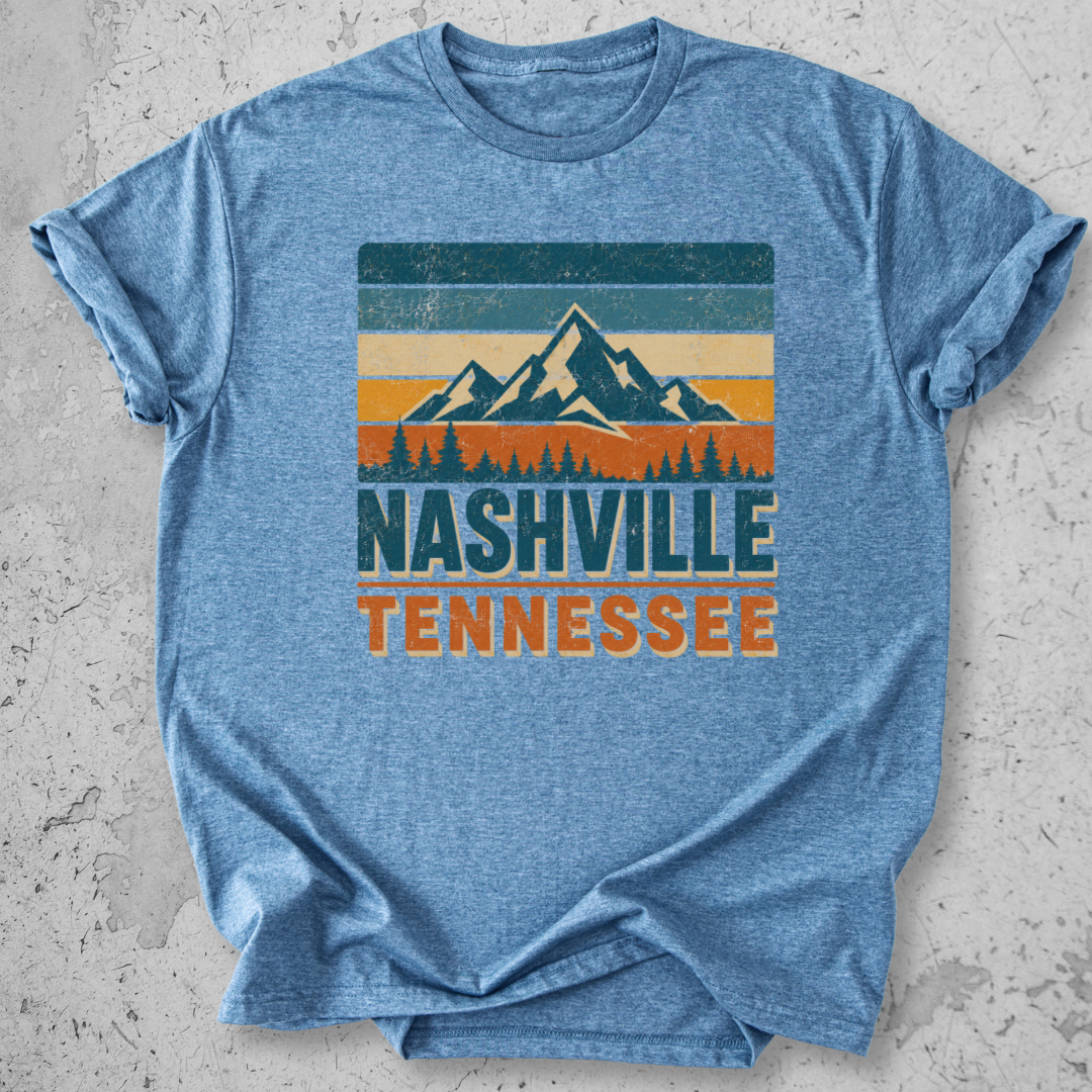 Nashville Tennessee retro t-shirt indigo blue  mountain stripe graphic tee