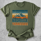Nashville Tennessee retro t-shirt olive green vintage mountain stripe graphic tee