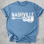 Nashville guitar t-shirt Blue distressed acoustic guitar graphic tee music city