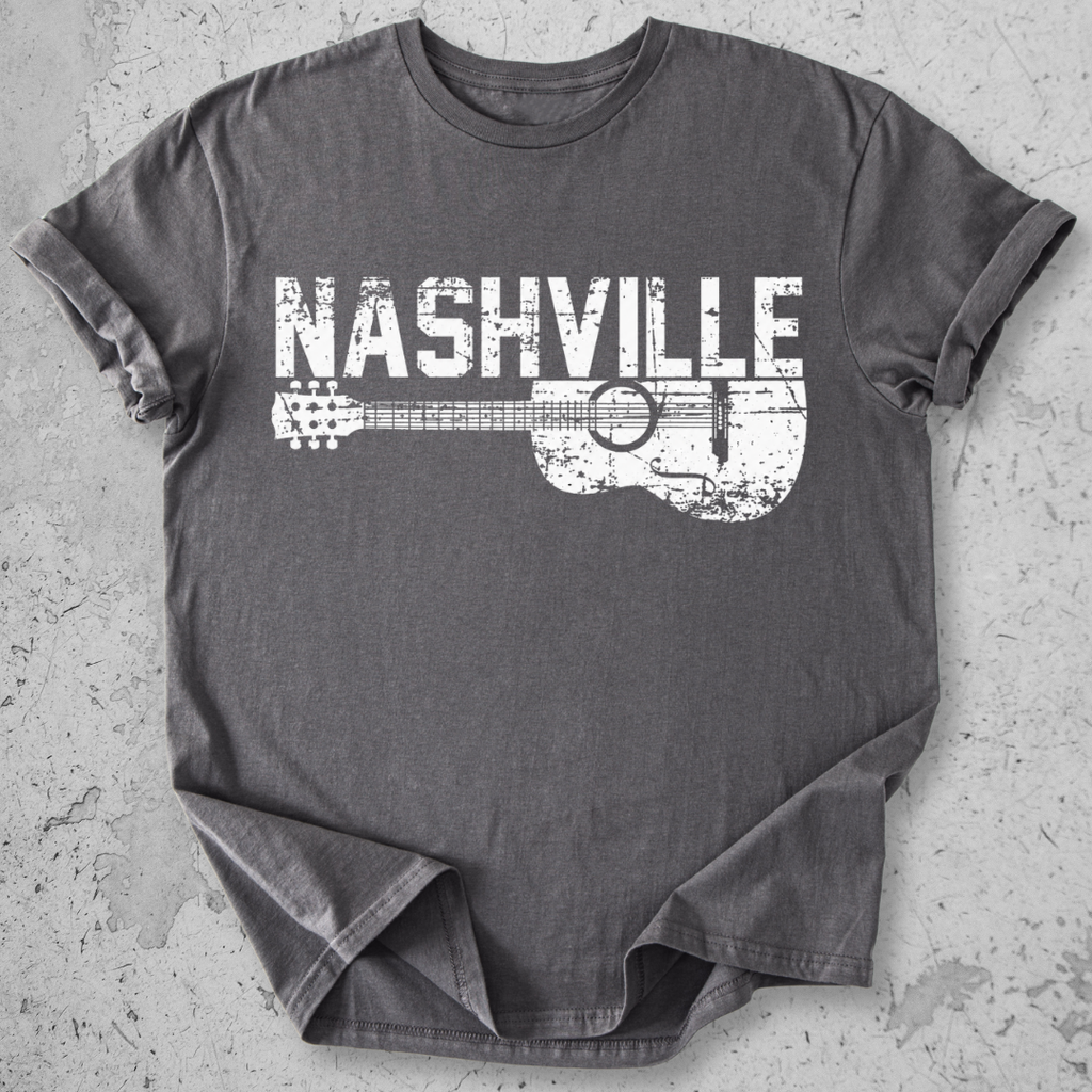 Nashville guitar t-shirt charcoal  distressed acoustic guitar graphic tee music city