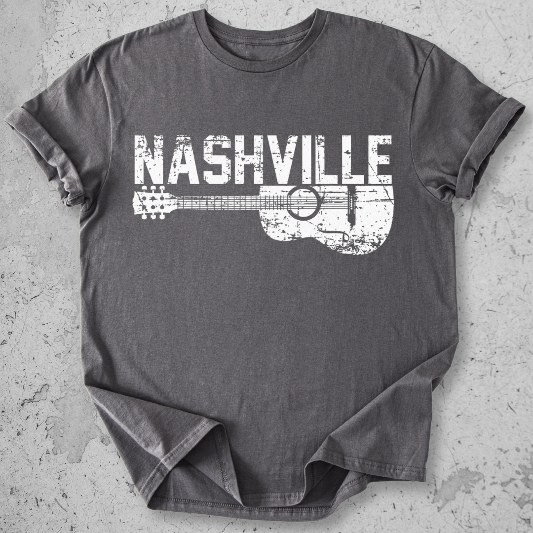 Nashville guitar t-shirt charcoal  distressed acoustic guitar graphic tee music city