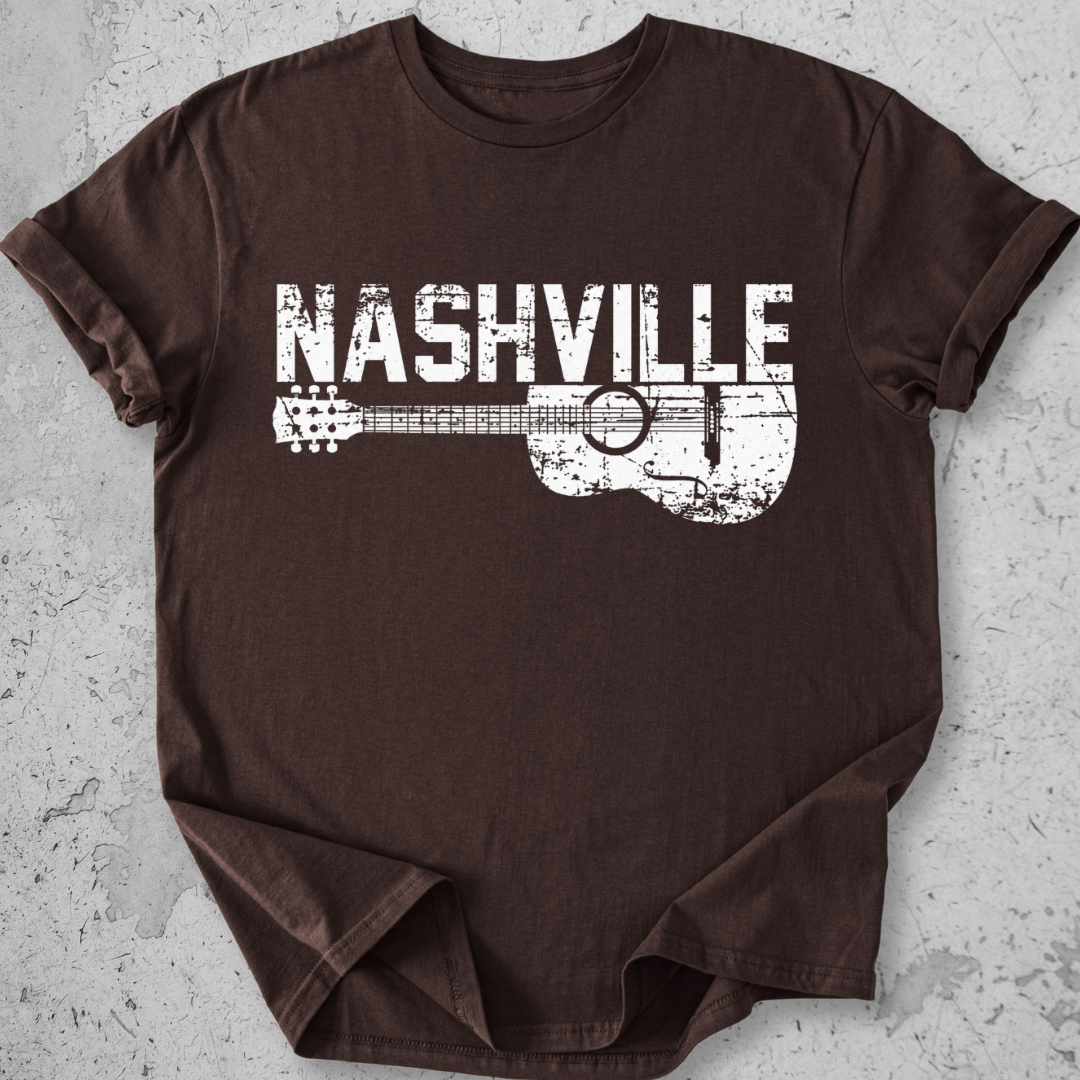 Nashville guitar t-shirt expresso distressed acoustic guitar graphic tee music city