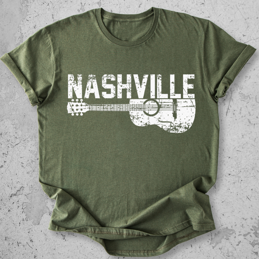 Nashville guitar t-shirt light greendistressed acoustic guitar graphic tee music city