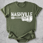 Nashville guitar t-shirt light greendistressed acoustic guitar graphic tee music city