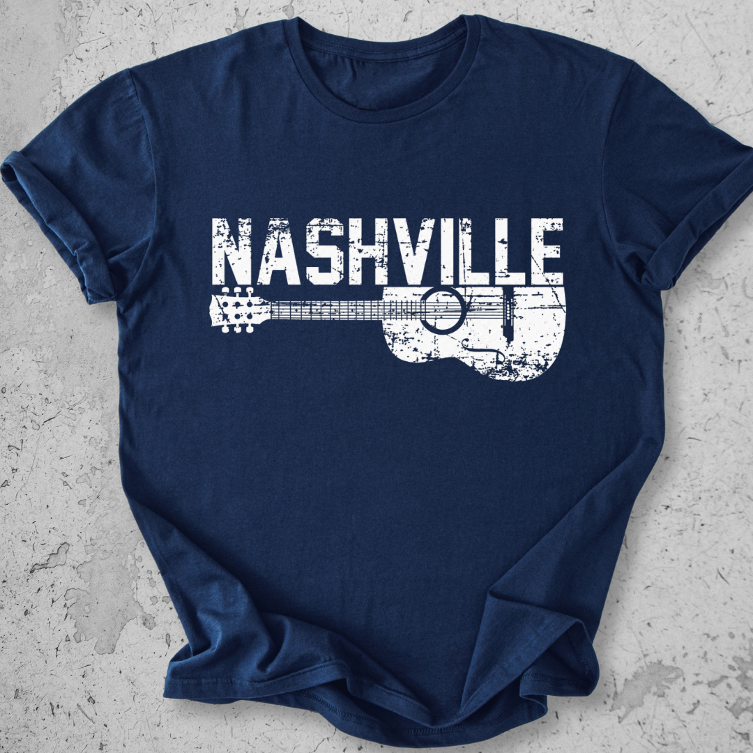 Nashville guitar t-shirt navy  distressed acoustic guitar graphic tee music city