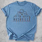 Nashville skyline t-shirt  blue  cowboy hat city graphic tee Tennessee