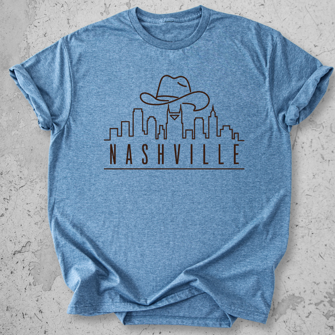 Nashville skyline t-shirt  blue  cowboy hat city graphic tee Tennessee