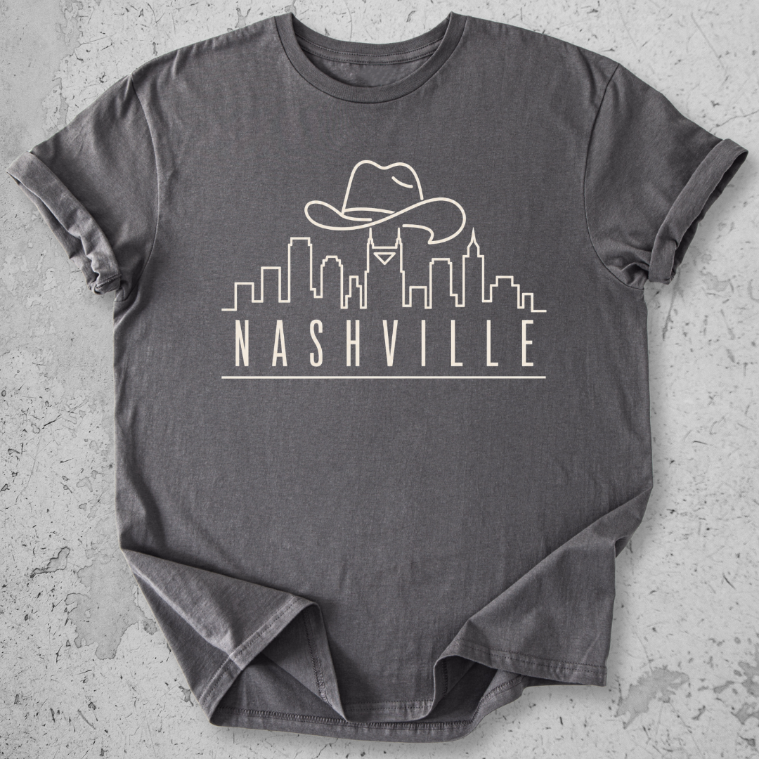 Nashville skyline t-shirt grey cowboy hat city graphic tee Tennessee