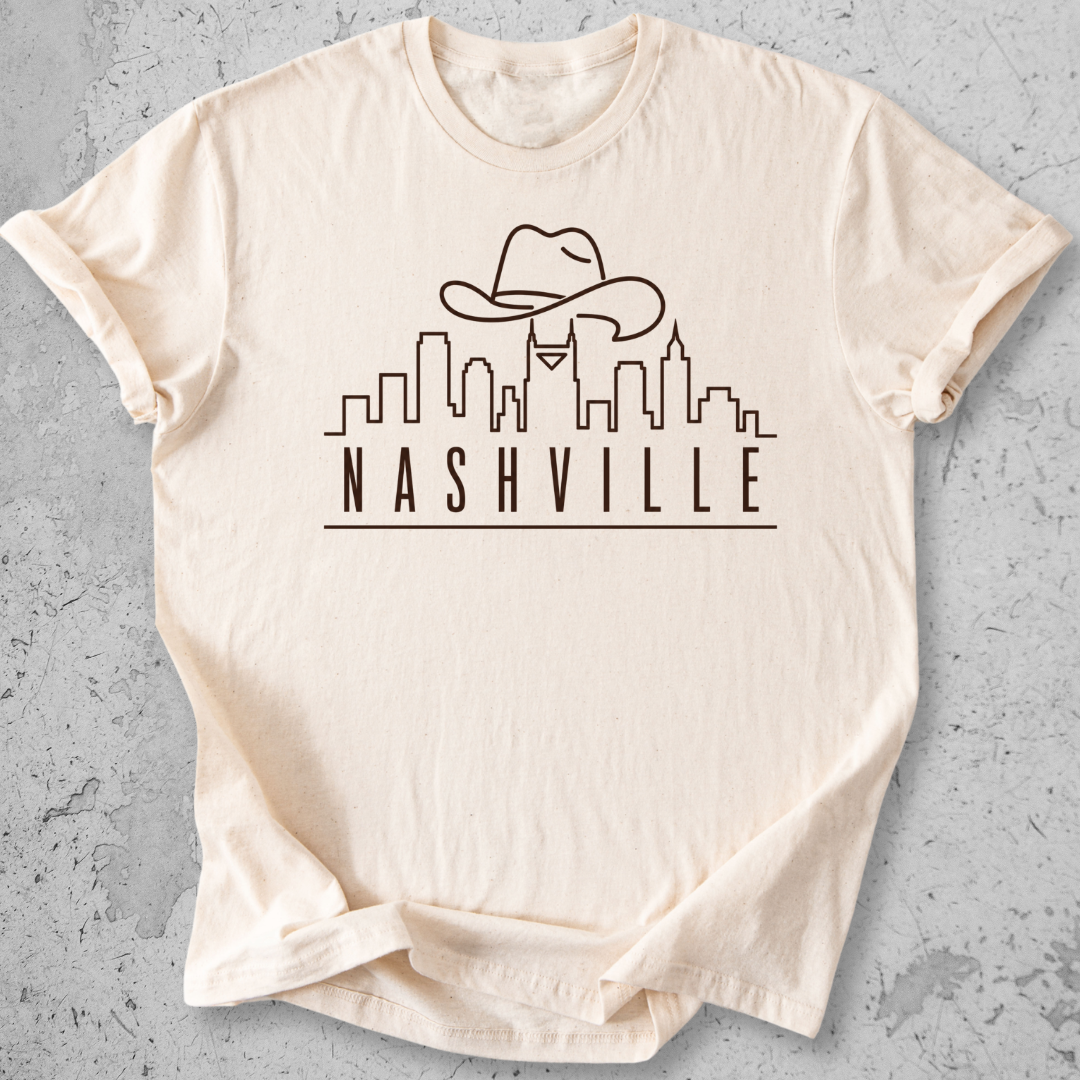 Nashville skyline t-shirt  natural  cowboy hat city graphic tee Tennessee
