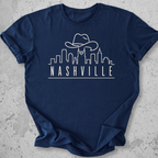 Nashville skyline t-shirt navy cowboy hat city graphic tee Tennessee