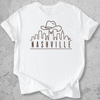 Nashville skyline t-shirt sports white  cowboy hat city graphic tee Tennessee