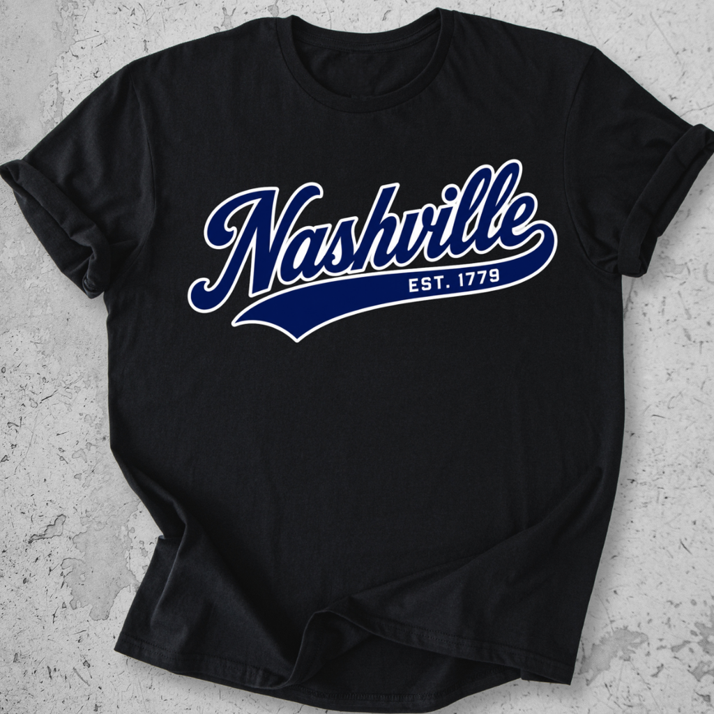 Nashville sporty t-shirt Black script Est 1779 collegiate graphic tee