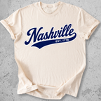 Nashville sporty t-shirt Natural script Est 1779 collegiate graphic tee