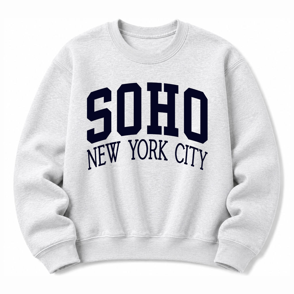 SoHo New York City vintage collegiate crewneck sweatshirt in  Ash Grey