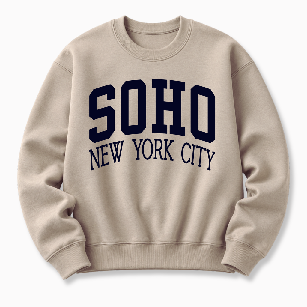 SoHo New York City vintage collegiate crewneck sweatshirt in Sand