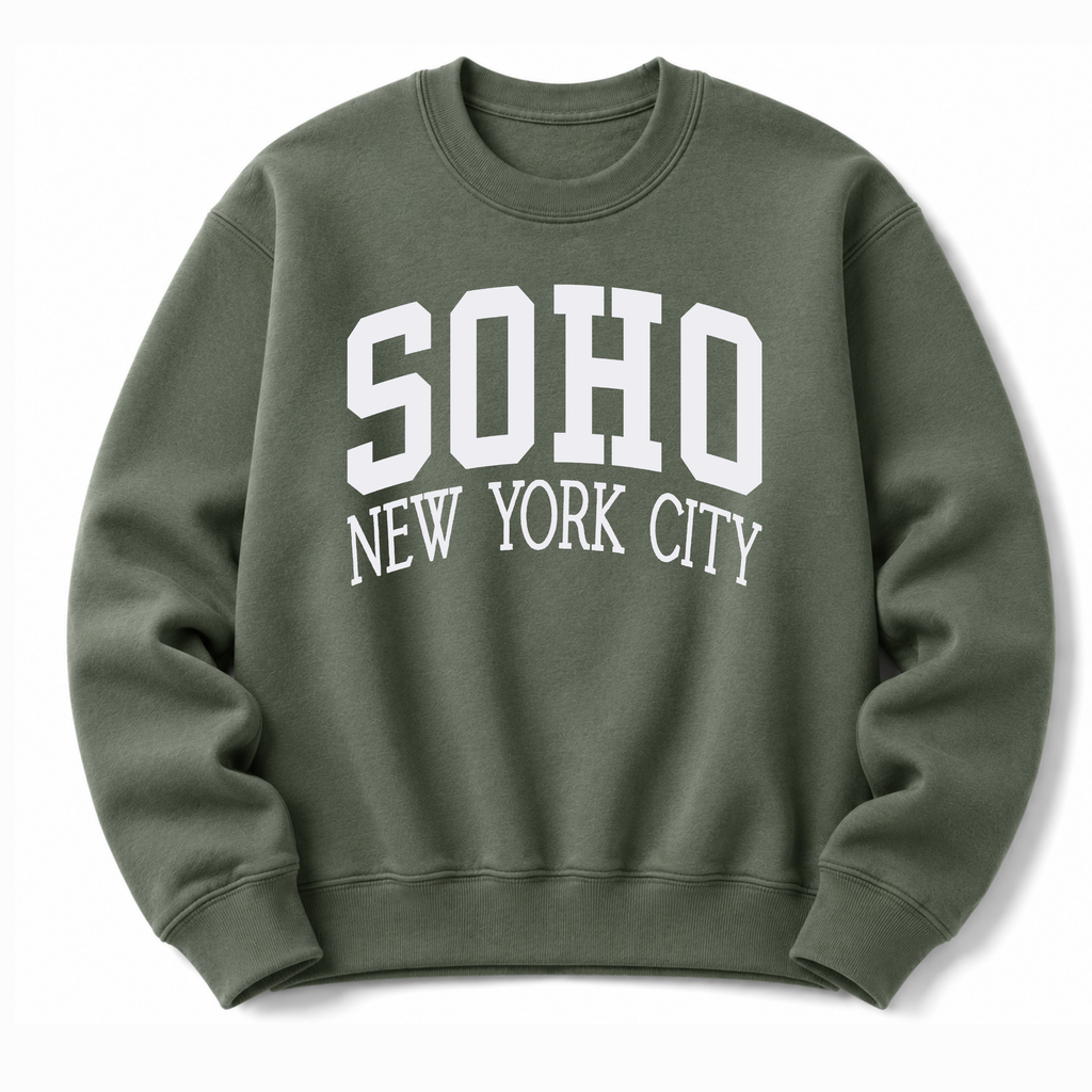 SoHo New York City vintage collegiate crewneck sweatshirt in Military Green 