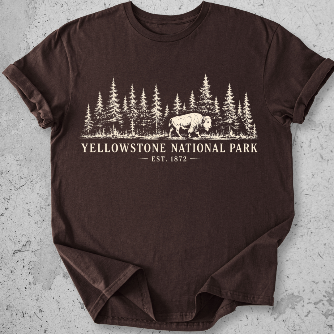 Yellowstone National Park vintage bison wildlife t-shirt in Expresso 