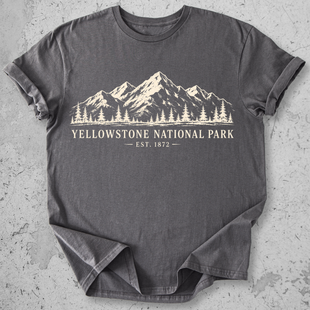 Yellowstone National Park vintage mountain crewneck t-shirt in Charcoal 