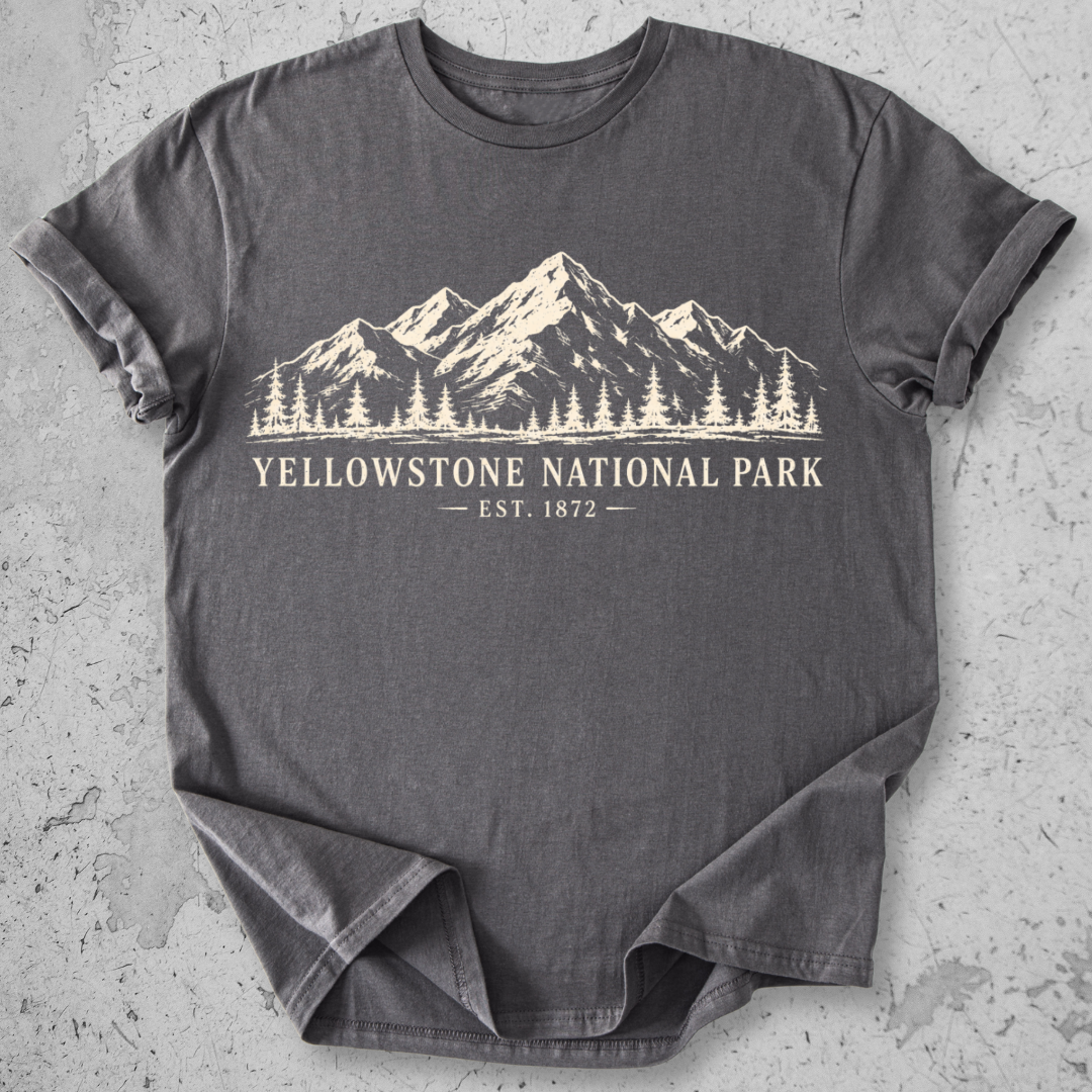 Yellowstone National Park vintage mountain crewneck t-shirt in Charcoal 