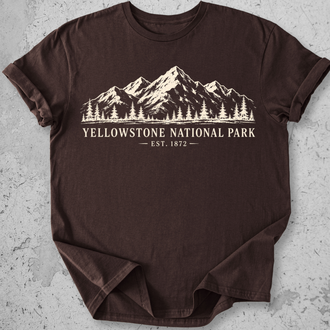 Yellowstone National Park vintage mountain crewneck t-shirt in Expresso 