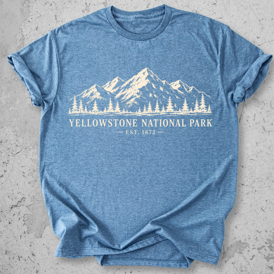 Yellowstone National Park vintage mountain crewneck t-shirt in  Indigo Blue 