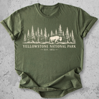 Yellowstone National Park vintage bison wildlife t-shirt in Military Green 