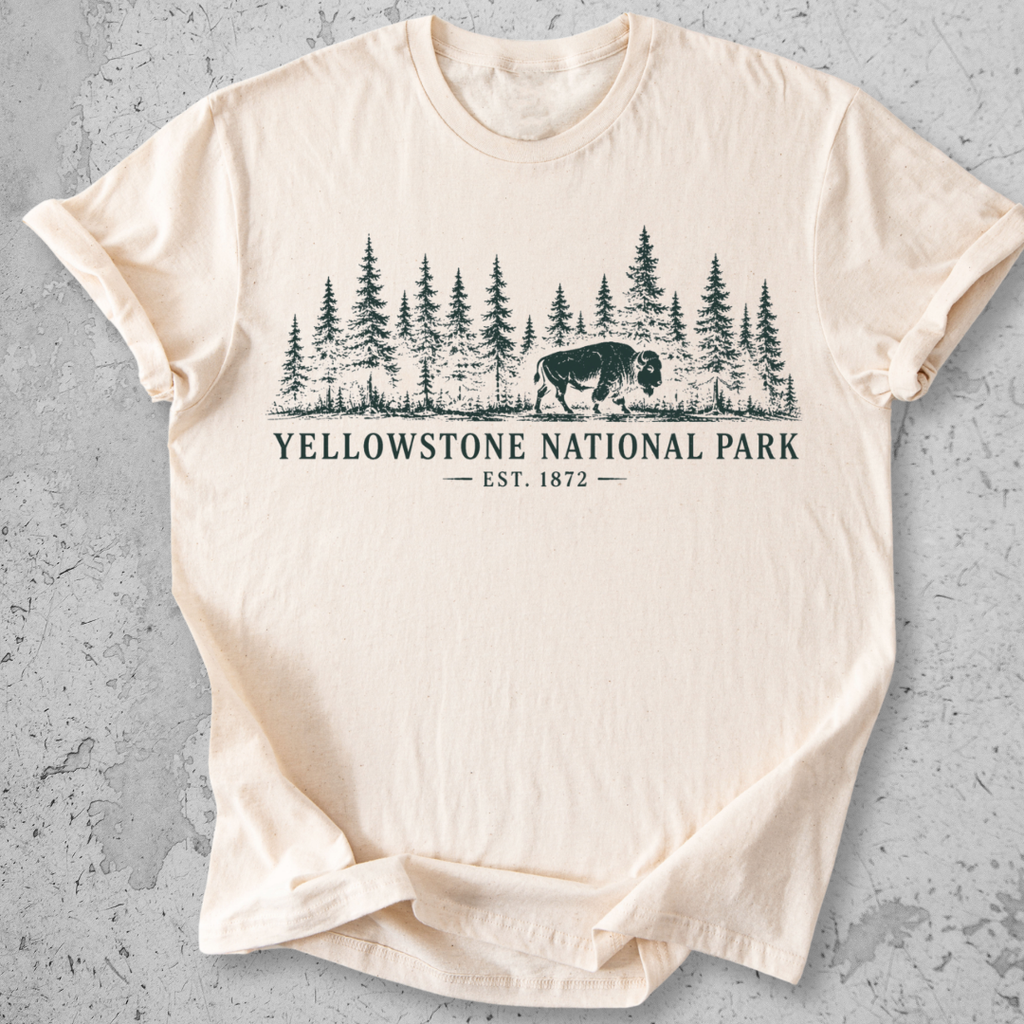 Yellowstone National Park vintage bison wildlife t-shirt in Natural 