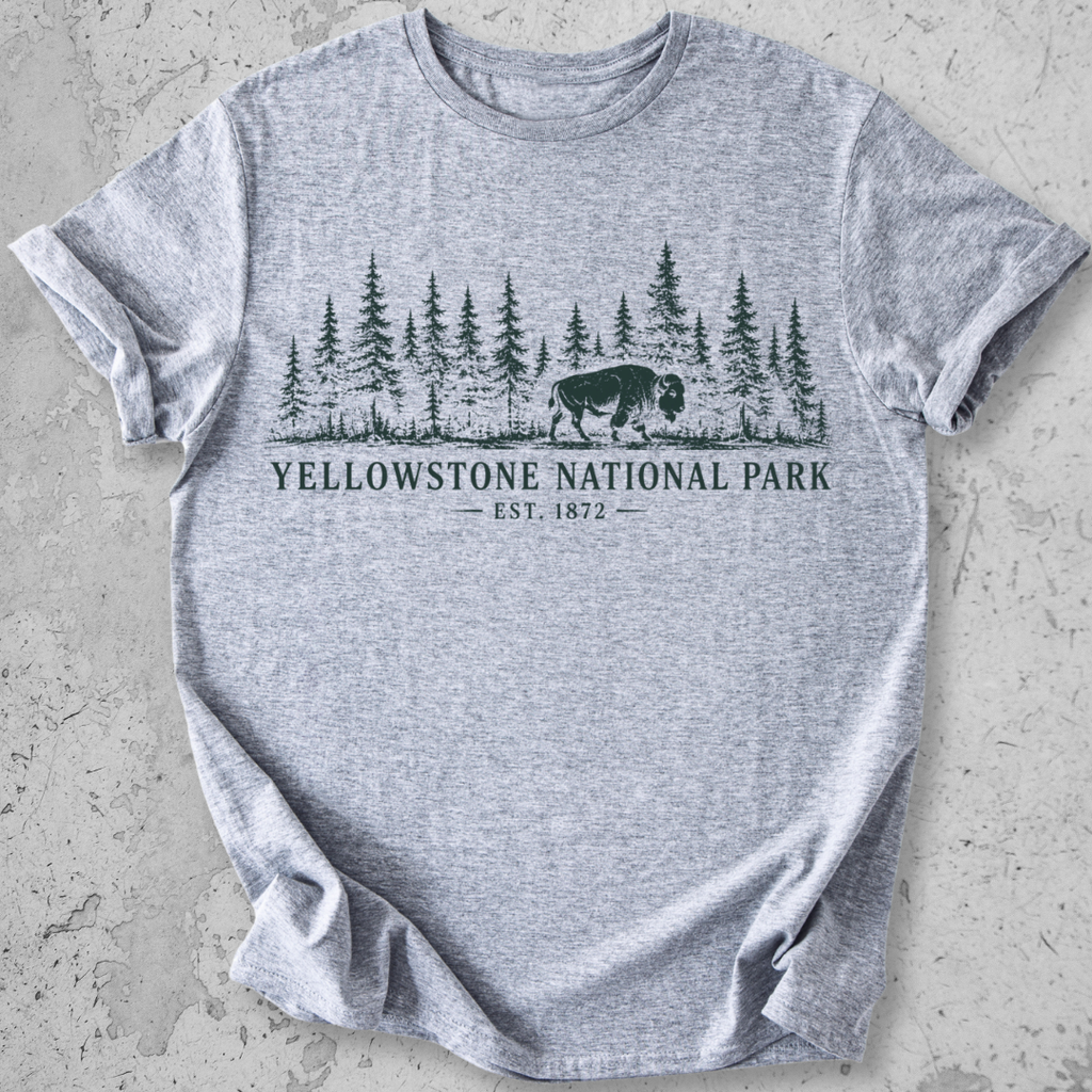 Yellowstone National Park vintage bison wildlife t-shirt in Sports Grey 