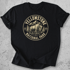 Yellowstone National Park bison medallion t-shirt Black gold badge Wyoming Montana Idaho graphic tee
